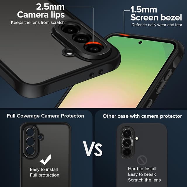 Detalle 2 de ivoler 3 in 1 Case for Samsung Galaxy A56 5G with Tempered Glass (Military Protection) – Black