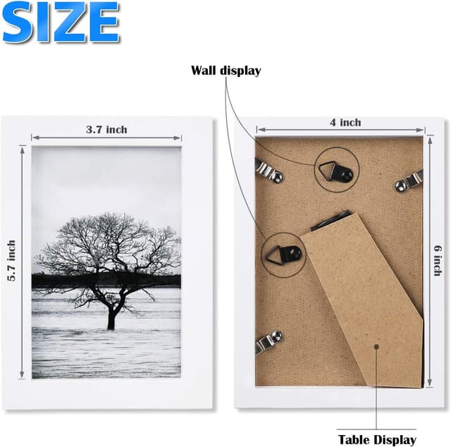 Detalle de Egofine 6x4 Solid Wood Photo Frames (White) – Set of 4 with Acrylic Glass, Wall & Table Display