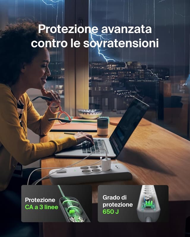 Thumbnail 2 de Belkin Ciabatta multipresa 6 prese + 2 USB, cavo 2 m 🔌