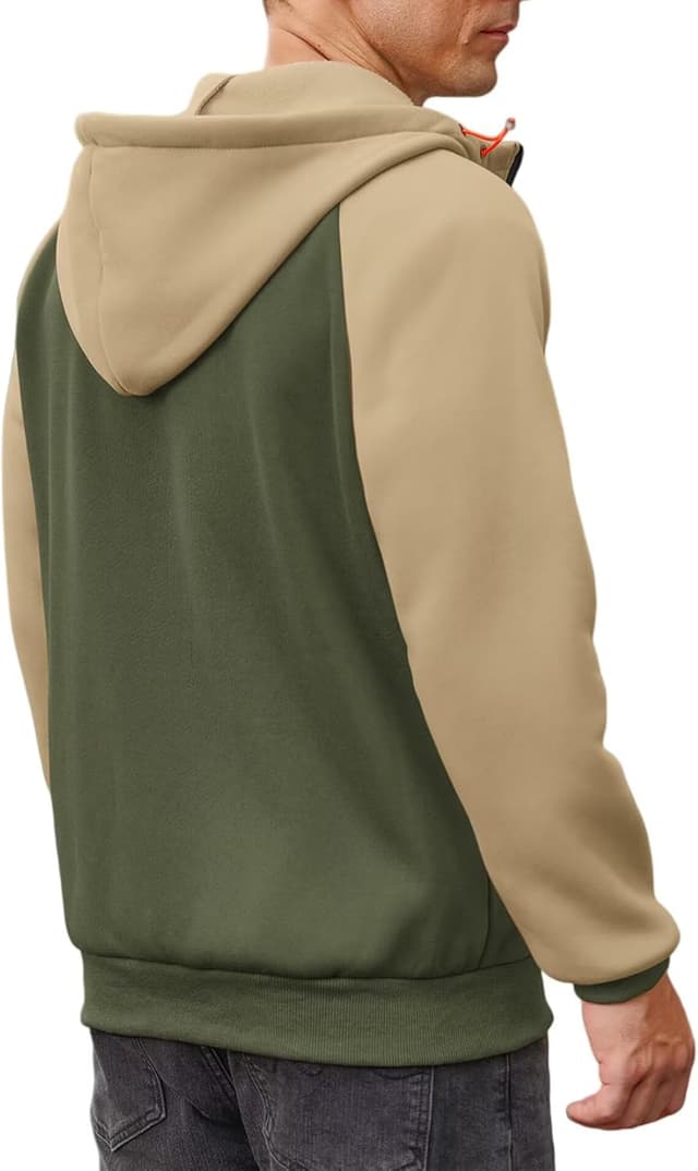 Detalle 2 de Elainone Men’s Zip Up Hoodie with Fleece Lining (Colour Block) – Warm, Pockets & Full-Length Zip, UK Size M–3XL
