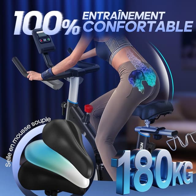 Detalle 2 de DMASUN Vélo d’appartement avec résistance magnétique et volant d’inertie lourd (jusqu’à 180 kg) + support d’haltères