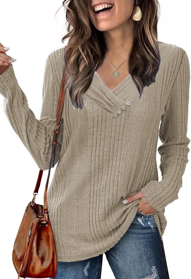 Thumbnail 6 de Famulily Women’s Long Sleeve V Neck Tops – cosy autumn casual jumper