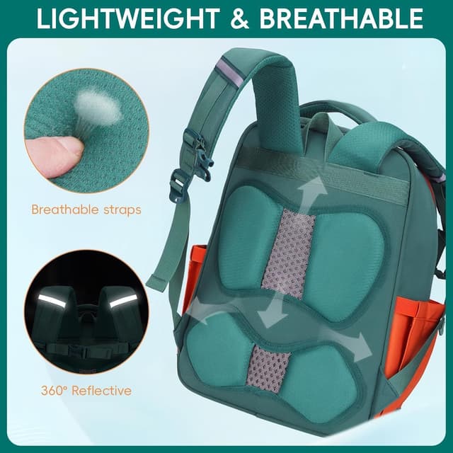 Detalle 2 de Amythe zaino scuola ergonomico bambino 6-12 anni impermeabile 26L, verde