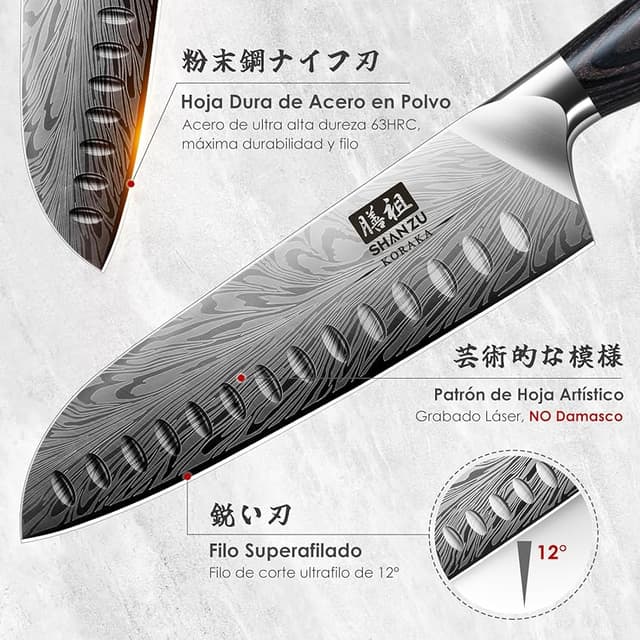 Detalle 2 de SHAN ZU Cuchillo Santoku 18cm de Acero en Polvo 🍴