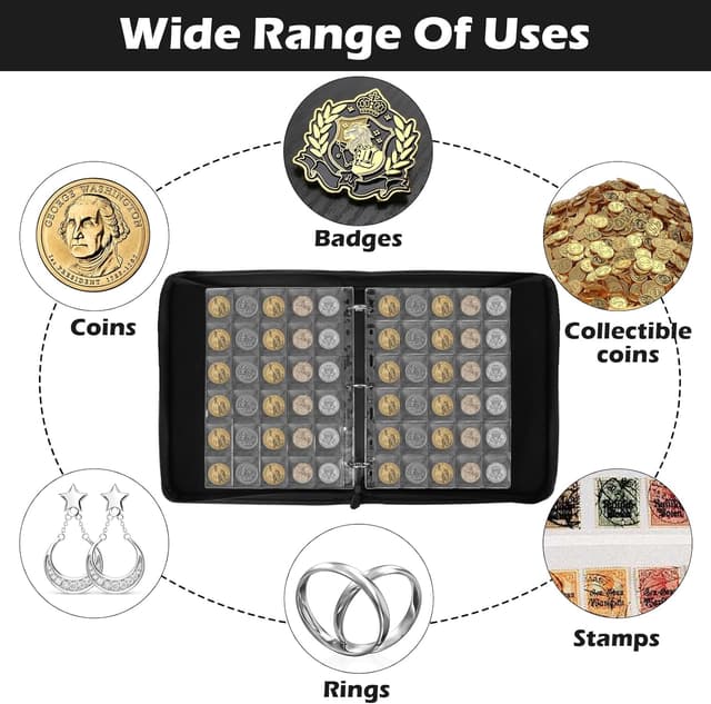 Detalle de KOMABLEN 480 Tasche Raccoglitore Monete con Cerniera, 16 Pagine 35x35 mm