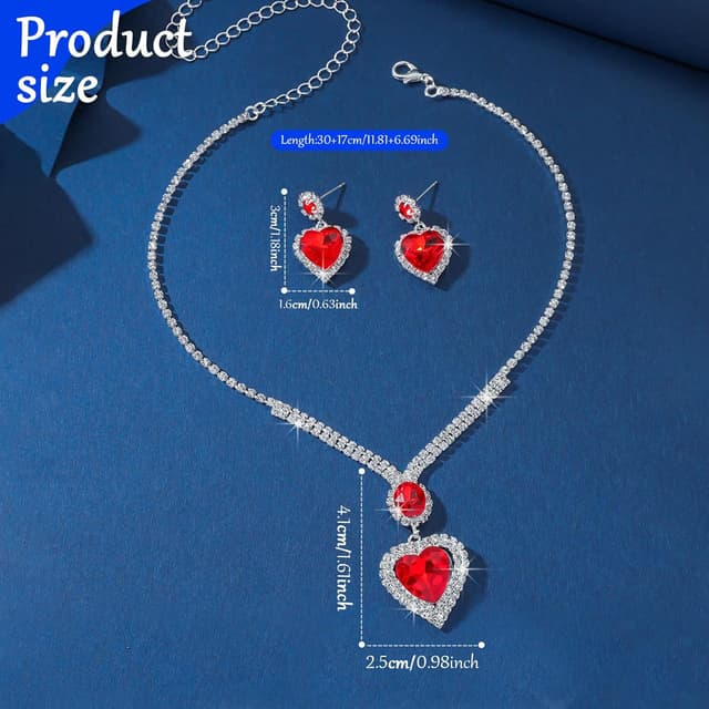 Detalle 2 de LjFrexia Hochzeit Schmuck-Set für Damen (2-teilig) mit Herz-Kristall-Anhänger und Ohrsteckern