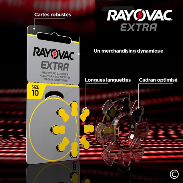 Detalle de 64 piles Rayovac Extra Size 10 pour appareils auditifs (blister de 8) – zinc-air 1,45 V