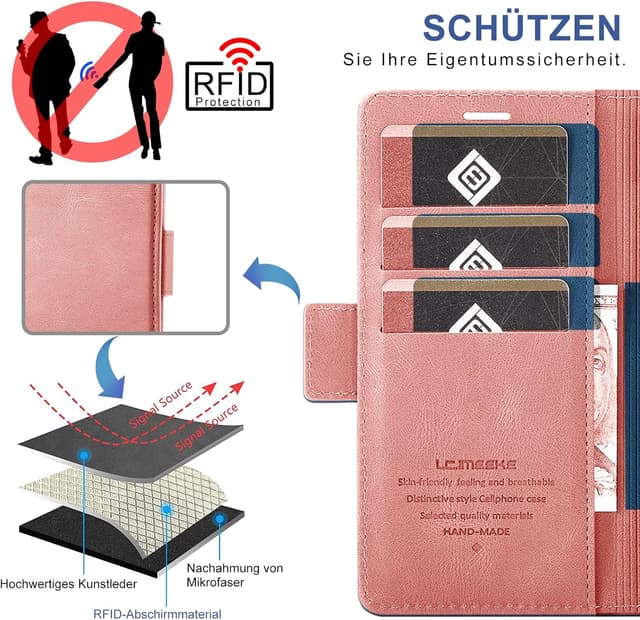 Detalle 2 de Giyer Handyhülle für iPhone 16 Pro: Klapphülle mit Kartenfach, Schutzfolie und Standfunktion (Rosa)