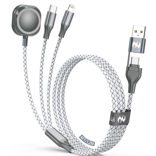 Detalle de Multi Charging Cable for Apple Watch Charger 4FT — 3-in-2 Magnetic Apple Watch + Lightning + USB-C Charging Cord