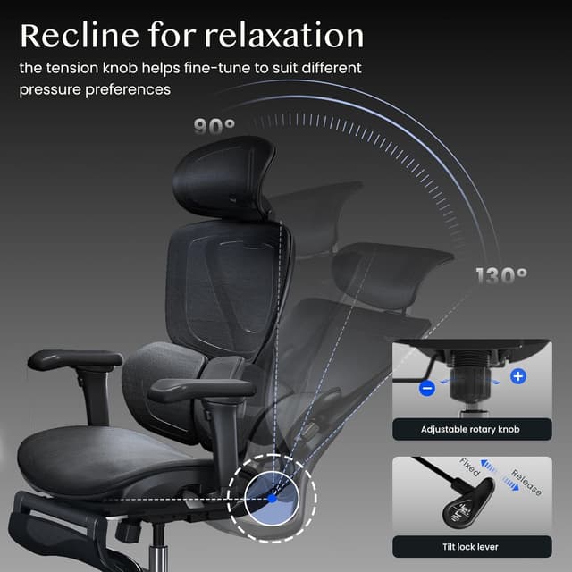 Detalle de FLEXISPOT Sedia ergonomica da ufficio con supporto lombare Dual-Wing, poggiatesta 3D e poggiapiedi estraibile (Nero)