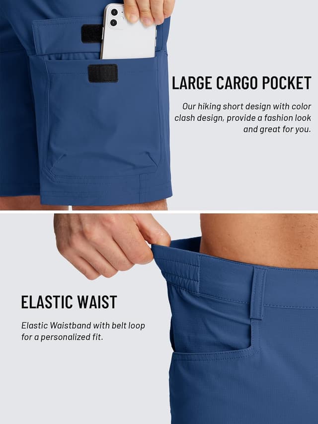 Detalle de TACVASEN men’s cargo shorts with quick-dry fabric, zip pockets and elasticated waistband