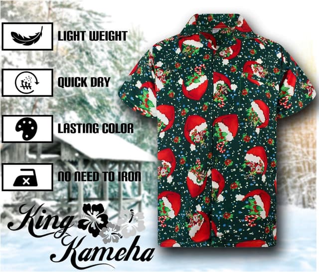 Detalle 2 de Men’s Ugly-Christmas-Shirt Funky Short-Sleeve Button-Up with Ginger-Bread Print