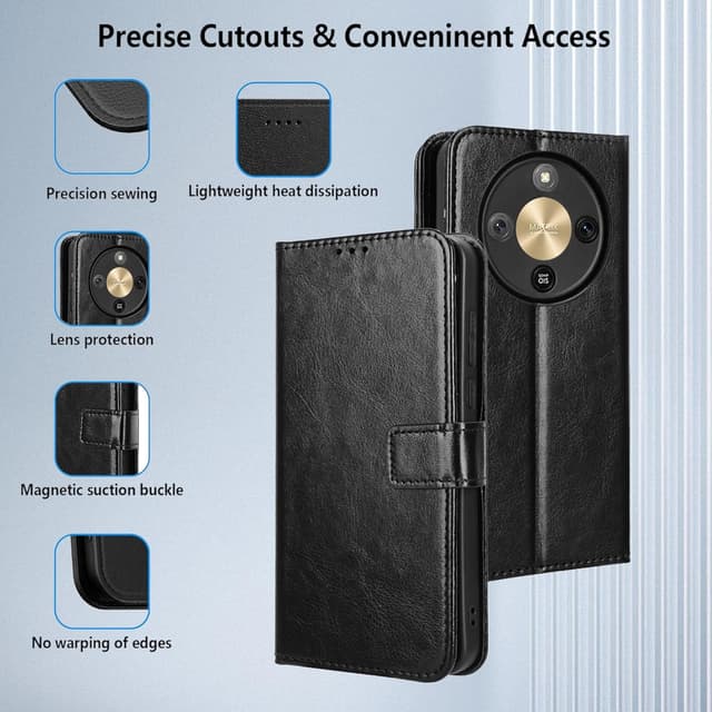 Detalle de Heioloo Schutzhülle für Honor Magic 8 Lite – klappbar mit Magnetverschluss, Kartenfach und Ständerfunktion