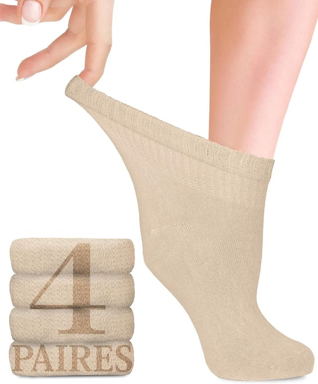 Detalle de Lot de 4 paires de chaussettes diabétiques en bambou avec lycra (sans couture) pour femmes enceintes et personnes âgées