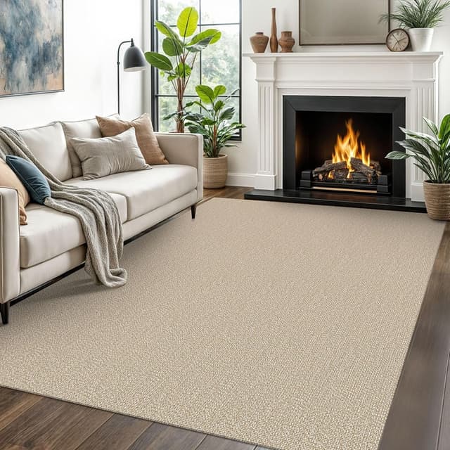 Detalle de EARTHALL Washable Area Rugs 5x7 Ft Non Slip (Sand/Beige) Cotton Rubber-Backed Braided Indoor/Outdoor Rug