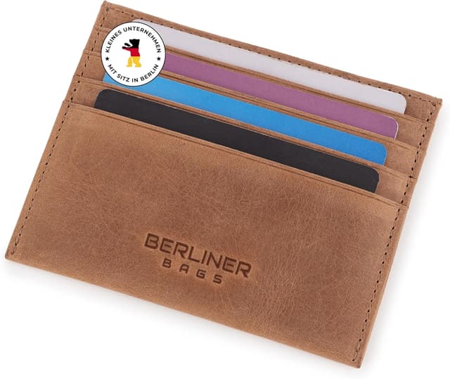 Detalle de Berliner Bags Vintage Kartenetui aus Leder – Slim- Kreditkartenetui mit RFID-Schutz, Braun (mit Geschenkbox)