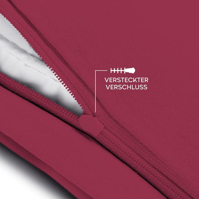Detalle 2 de Twinzen Kissenbezug 40x60 cm (2er-Set) aus 100% Jersey-Baumwolle mit Reißverschluss – Burgunderrot
