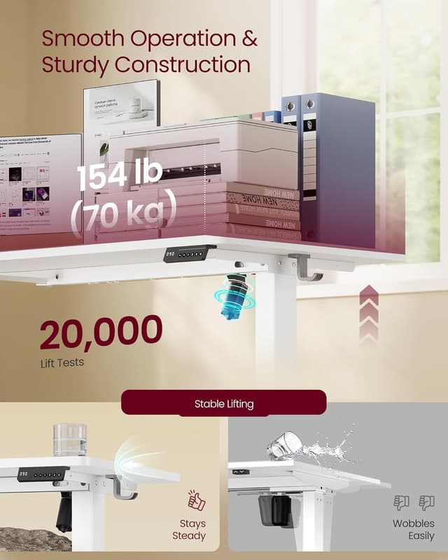 Detalle de VASAGLE Electric Standing Desk (LSD310WZ01) – height adjustable home office desk, 100 x 60 cm, 4 memory presets