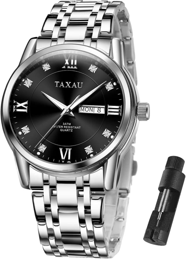 Detalle de Taxau Herrenuhr aus Edelstahl mit Quarzwerk, wasserdicht & Multifunktion