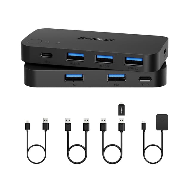 Detalle de BENFEI Switch USB 3.0 2 in 4 out con USB-C: condividi dispositivi tra 2 computer