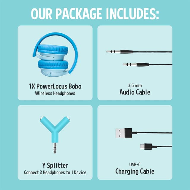 Thumbnail 6 de PowerLocus Bobo Bluetooth Kinder-Kopfhörer Over Ear mit Lautstärkebegrenzung (74/85/94 dB), LED & Mikrofon