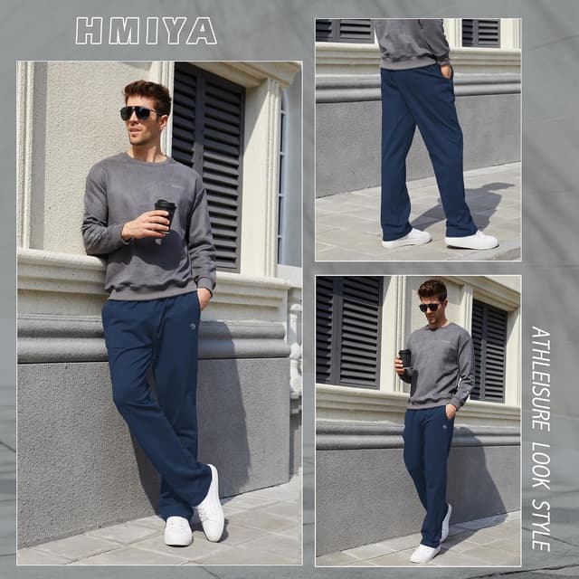 Detalle de HMIYA Herren-Jogginghose aus Baumwolle mit Taschen – Sweathose mit Elastan, atmungsaktiv für Yoga & Zuhause