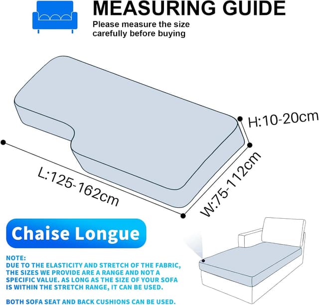 Detalle de CYCMACO Copriseduta Divano in Velluto elasticizzato per chaise longue, grigio chiaro (antiscivolo, lavabile)