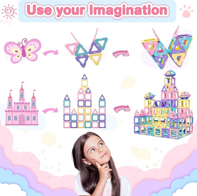 Detalle de Lovchil 36pc Magnetic Building Blocks & Tiles Set for 2–8 Year Olds (STEM Montessori macaron tiles)