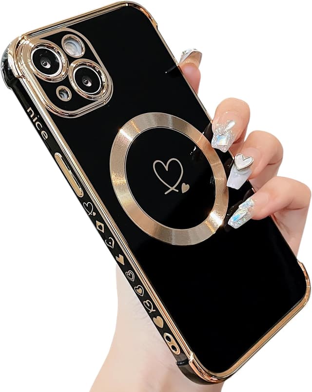 Detalle 2 de ZTOFERA Magnetic Case for iPhone 16 Plus (6.7-inch) – MagSafe-compatible iridescent silicone with love-heart pattern