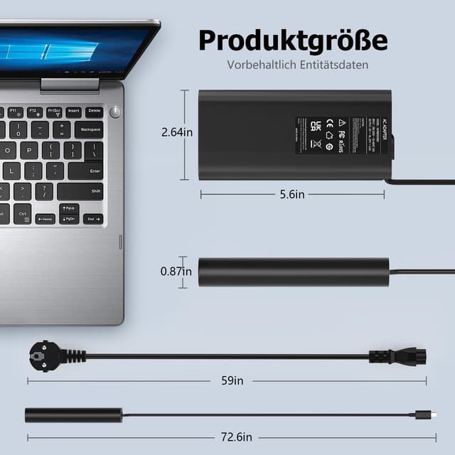 Thumbnail 6 de 130W USB-C Laptop-Netzteil (Ladekabel) kompatibel mit Dell XPS & Precision – 20V 6,5A