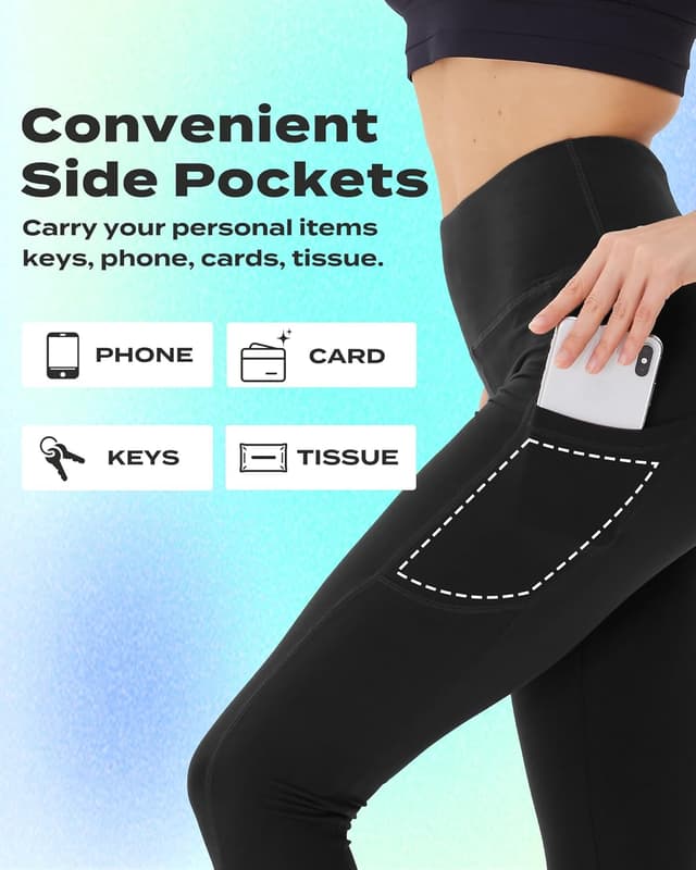 Detalle de TNNZEET Capri Leggings for Women with Pockets, Tummy Control & High Waist (Black)