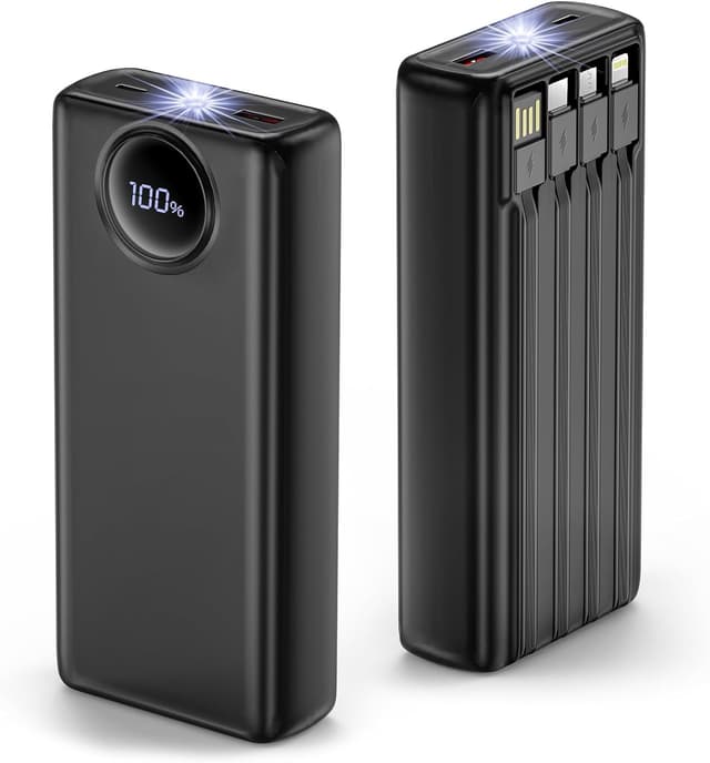 Detalle de Bamkey Power Bank 20000 mAh 22,5W con 4 cavi integrati e display LED