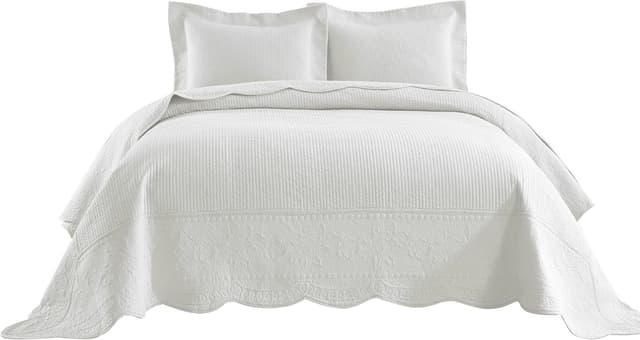 Thumbnail 6 de MarCielo 3-Piece 100% Cotton Oversized Bedspread Quilt Coverlet Set (Bright White) — Oversized King