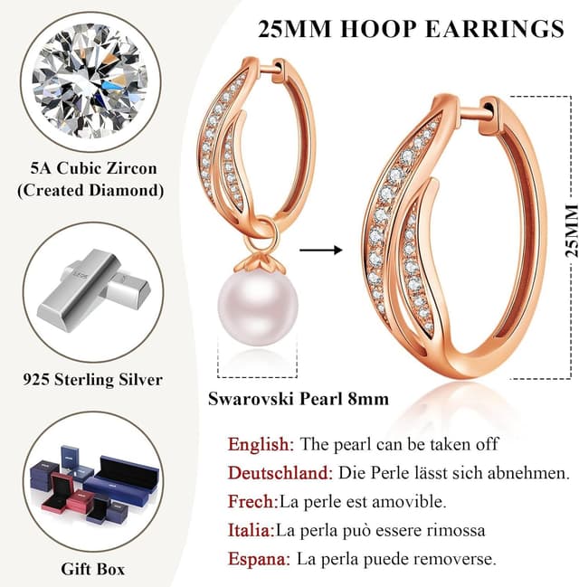 Thumbnail 6 de Jiamiaoi Weißgold plattiert große Creolen mit Zirkonia, 925 Sterling Silber – runde Ohrhänger (24 mm/33 mm)