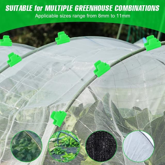 Detalle 2 de OFFCUP 40 morsetti per serra con clip da 11 mm (verde) per rete, film e tunnel di copertura