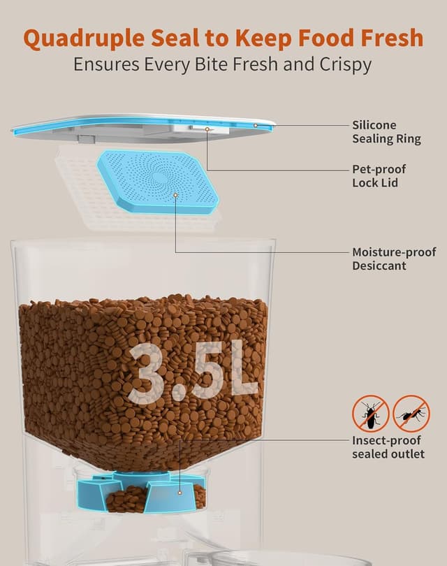 Detalle de HoneyGuaridan 3.5L Automatic Cat Feeder for Two Cats (Timed, Programmable Up to 6 Meals)