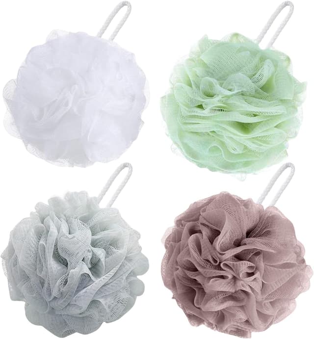 Detalle de flintronic 4er Set Badeschwamm & Dusch-Luffa-Kugeln (60 g), weich, extra groß, 12 x 12 cm