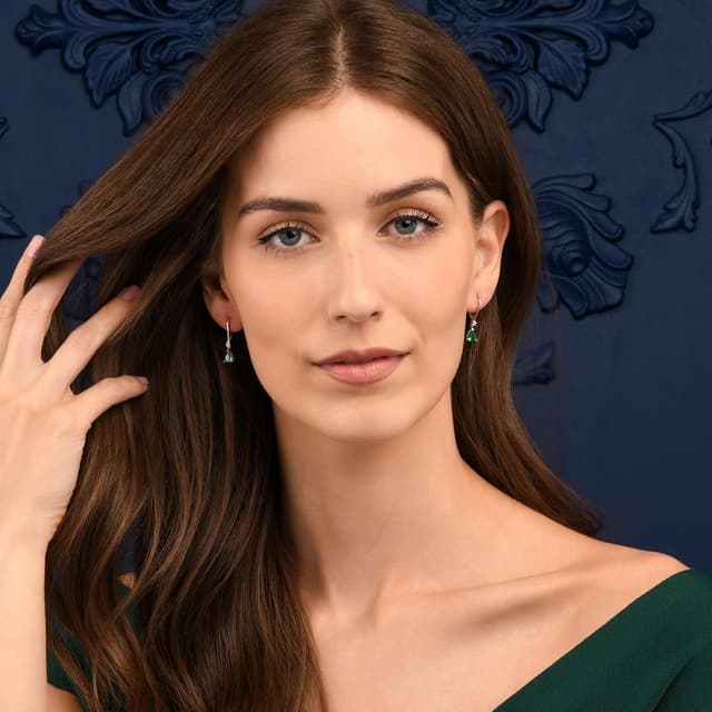 Detalle 2 de Diamond Treats boucles d’oreilles pendantes en argent sterling 925 en goutte, pierres bleues/rouges/vertes ou blanches