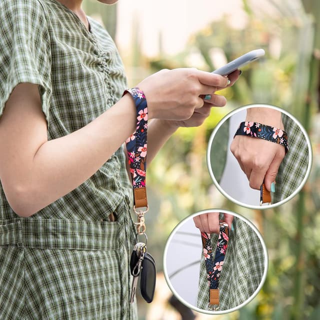 Detalle de Porte badge tour de cou en cuir PU « Pink Flower » avec poche zippée (carte d’identité, carte d’étudiants, carte bus)