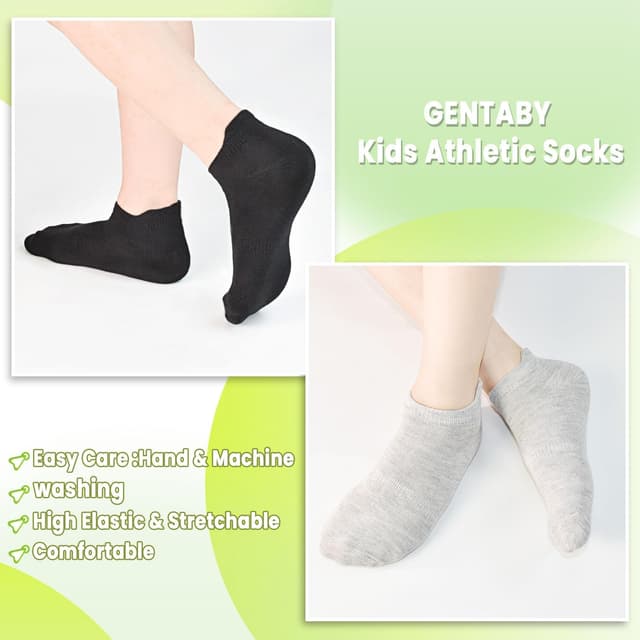 Detalle de GENTABY Kids’ Cushioned Running & Sports Ankle Socks (16 Pairs), 1–14 Years