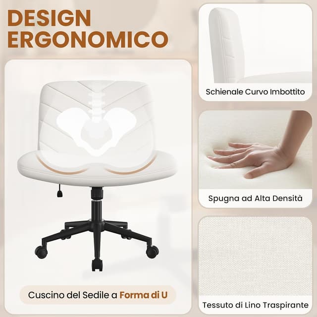 Detalle de Yaheetech sedia ufficio girevole senza braccioli in tessuto con schienale reclinabile e altezza regolabile (beige)