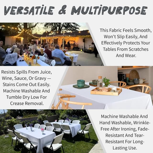 Detalle 2 de 10 Pack White Rectangle Table Cloths (60 x 126 Inch) for 8-Foot Tables