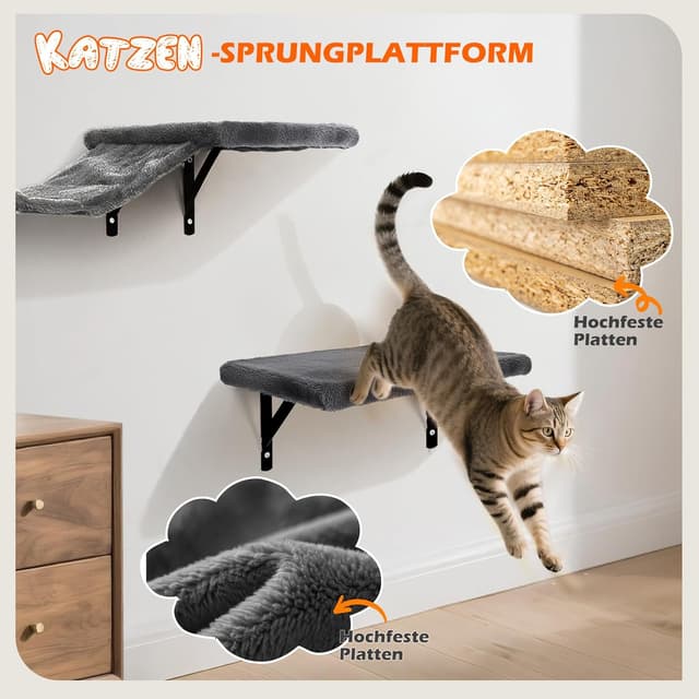 Detalle 1 de Thihome Katzen-Kletterwand Set (10-teilig) mit Hängebrücke, Kratzbrettern und Schlafhöhle