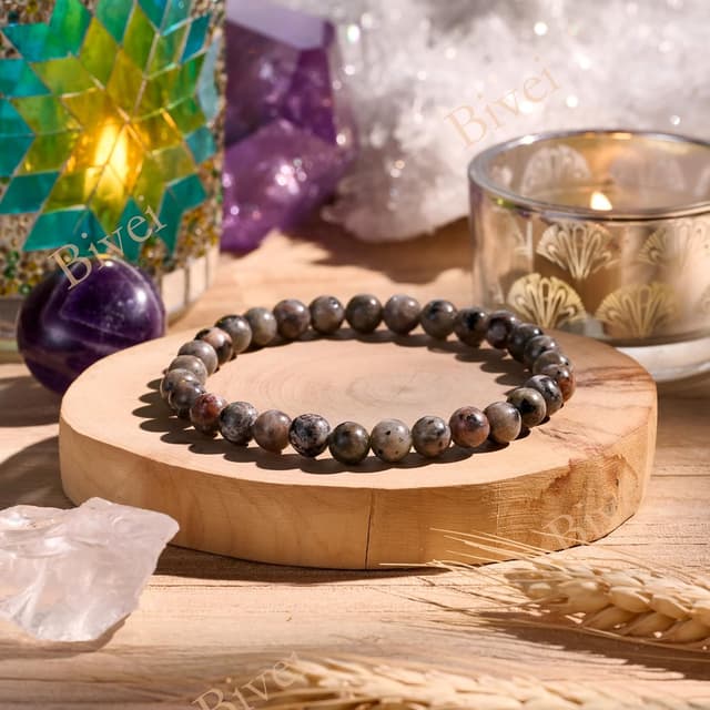 Detalle de Bivei Perlenarmband für Frauen mit Yooperlit (6 mm) – elastisch, handgefertigt, Geschenkbox