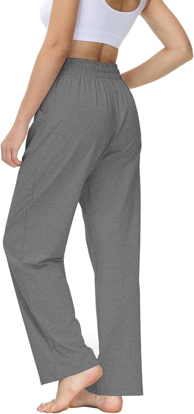 Detalle 2 de HMIYA Damen Jogginghose aus Baumwolle mit Taschen – Lang, gerades Bein