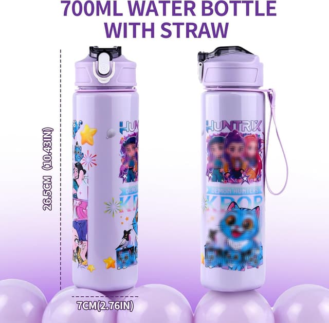 Detalle 2 de Vilntrosia 750ml Straw Water Bottle with Handle – Leakproof Kids Bottle (Double-Sided Cartoon Pattern)
