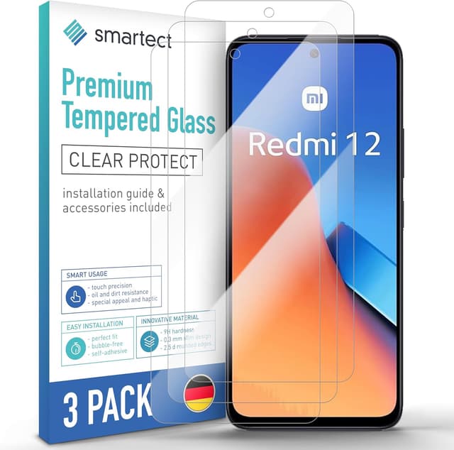 Detalle de smartect Verre Trempé pour Xiaomi Redmi 12 4G / 5G (lot de 3, Clear) — protection écran anti-rayures 9H