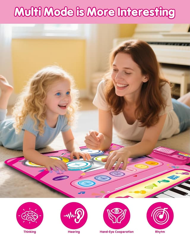 Detalle de DQMOON Musical Mat with Piano & Drum (Adjustable Volume) for 12–18 Months, Pink