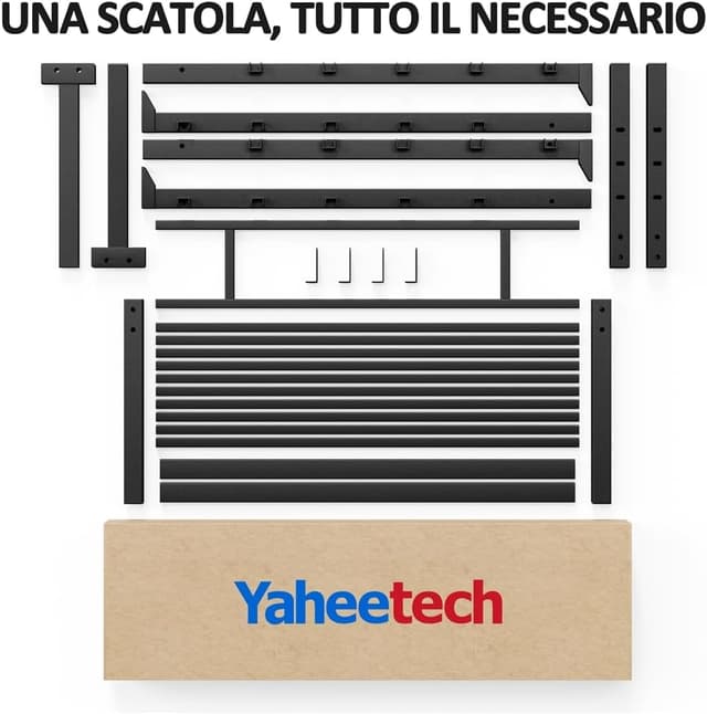 Detalle de Yaheetech rete letto singolo in metallo 90 × 190 cm, 41,5 cm di altezza, 12 doghe e 6 gambe
