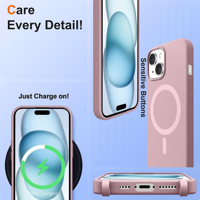 Detalle 2 de Custodia magnetica Coiwxmoi per iPhone 15 Plus con cordino regolabile e compatibilità MagSafe, rosa